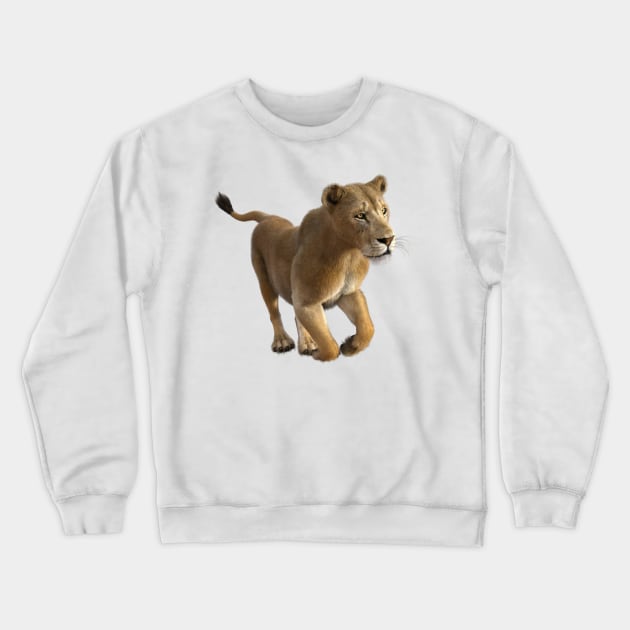 African Lioness running Crewneck Sweatshirt by Carlosr1946